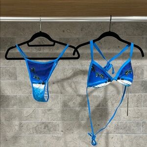 Fashion Nova Blue and Green Bikini Set